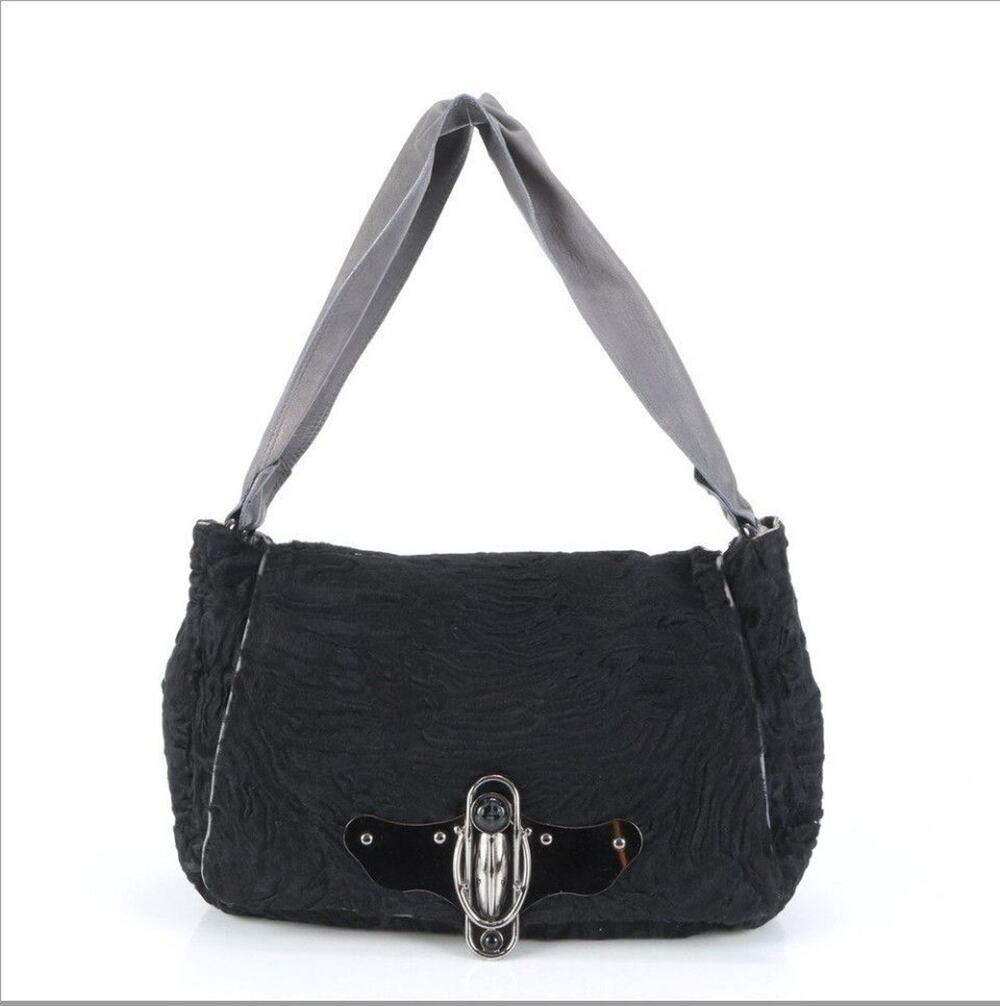 Giorgio Armani velvet and leather handbag with broad shoulder strap
